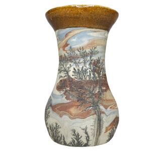 Vintage Sevierville Pottery TN Swirl Vase Mochaware Hand Thrown Landscape Art